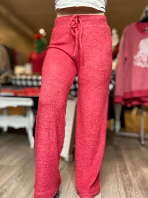 Red Brushed Wide Leg Pants