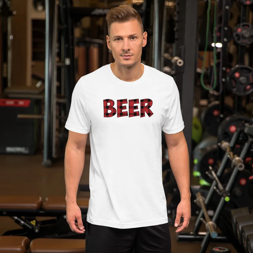 Red Buffalo Plaid Shirt | Funny Beer Shirt Short Sleeve Unisex T-shirt (5 Colors)