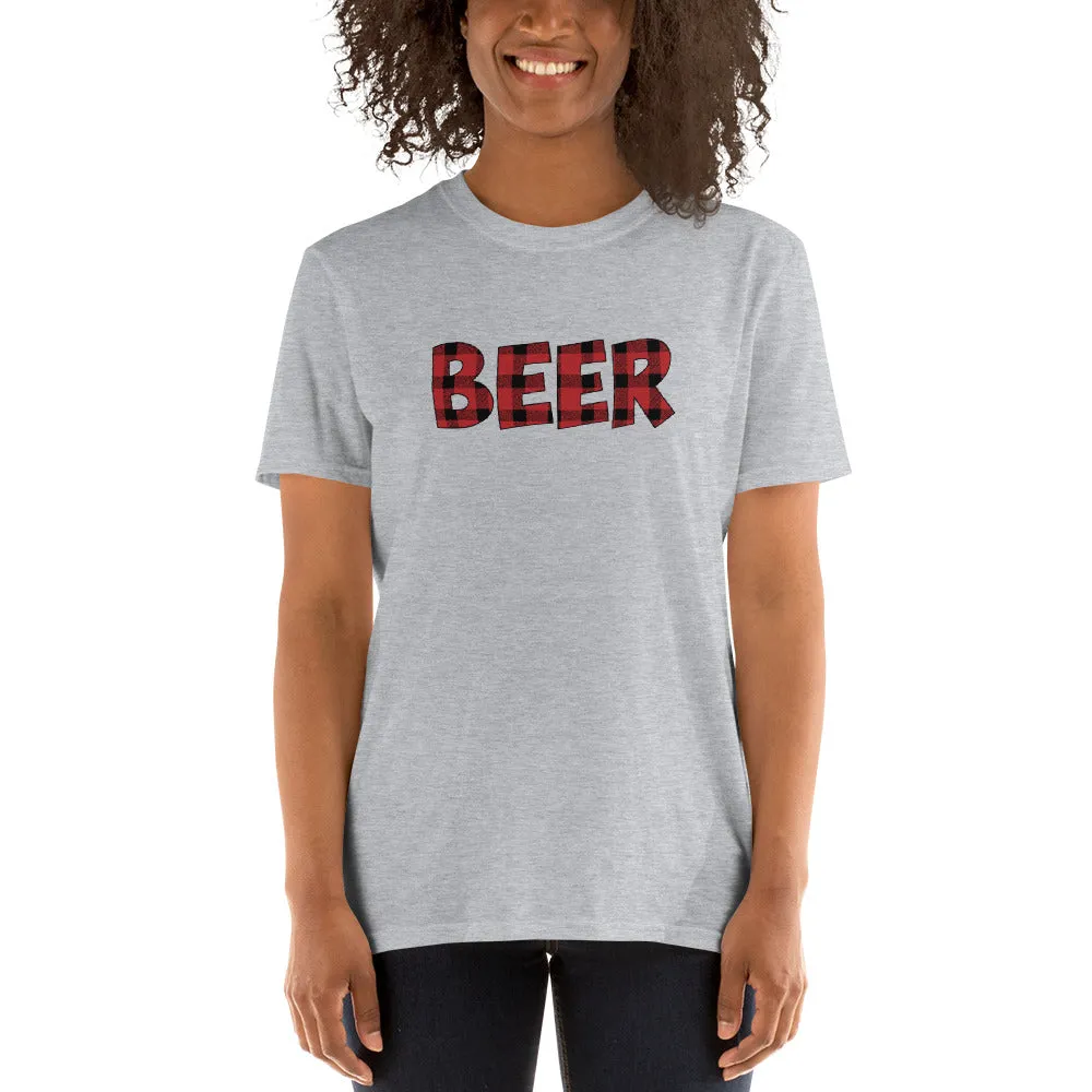 Red Buffalo Plaid Shirt | Funny Beer Shirt Short Sleeve Unisex T-shirt (5 Colors)