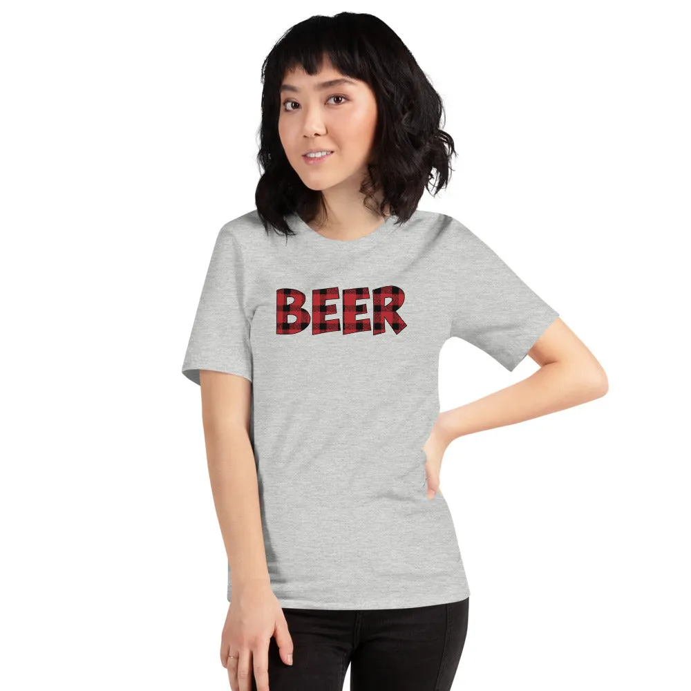 Red Buffalo Plaid Shirt | Funny Beer Shirt Short Sleeve Unisex T-shirt (5 Colors)