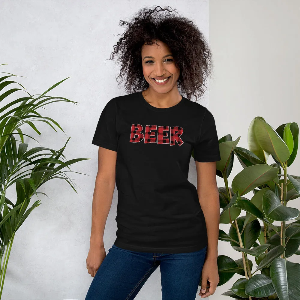Red Buffalo Plaid Shirt | Funny Beer Shirt Short Sleeve Unisex T-shirt (5 Colors)