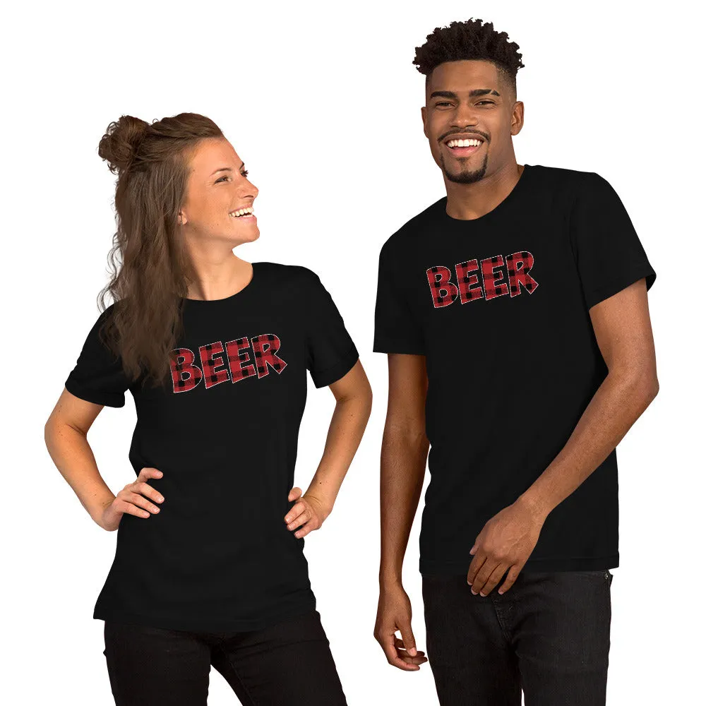 Red Buffalo Plaid Shirt | Funny Beer Shirt Short Sleeve Unisex T-shirt (5 Colors)