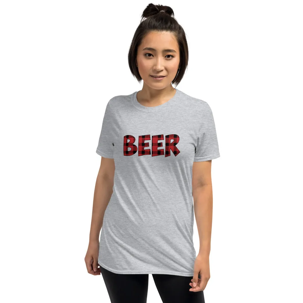 Red Buffalo Plaid Shirt | Funny Beer Shirt Short Sleeve Unisex T-shirt (5 Colors)