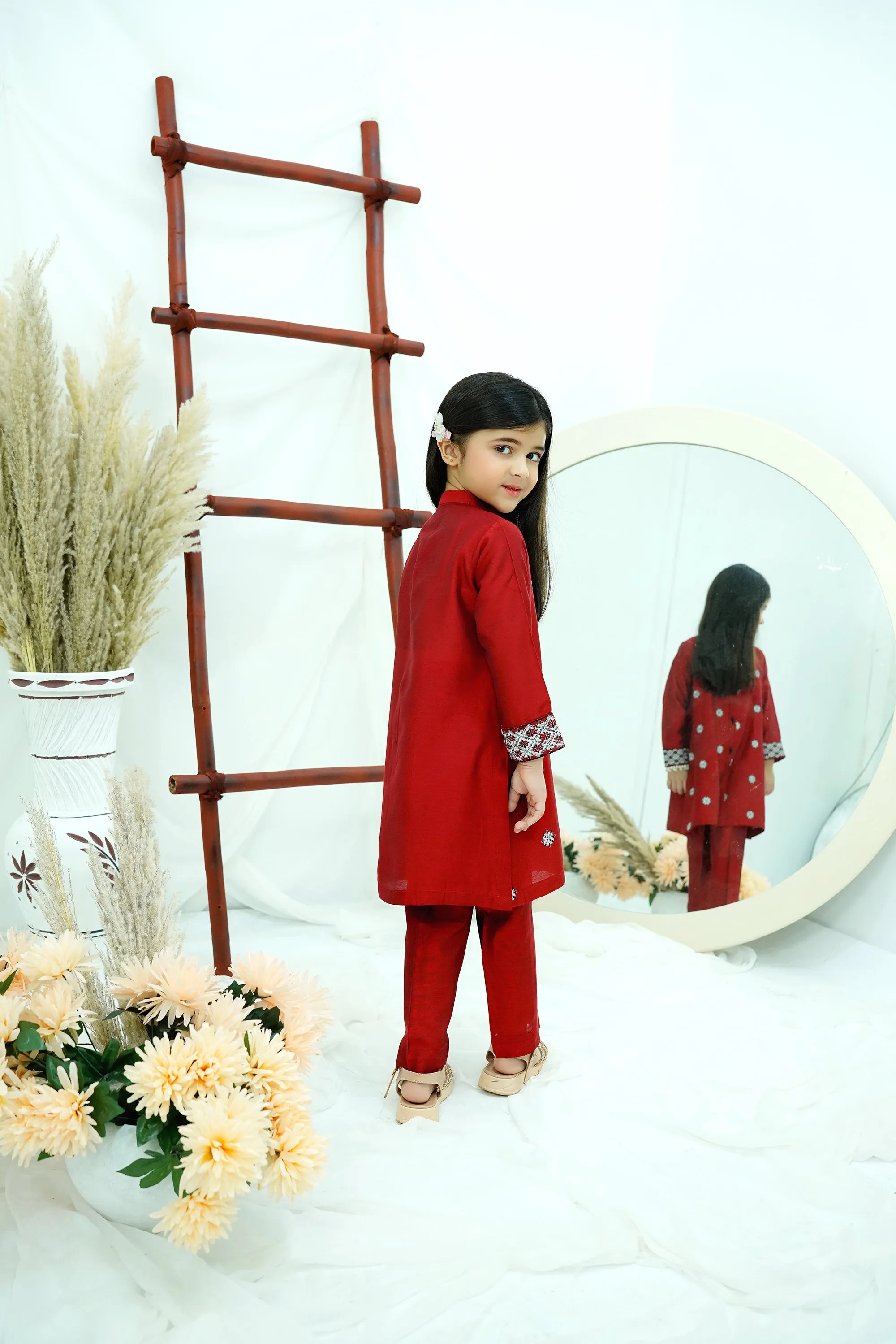 Red Embroidered Cotton Silk