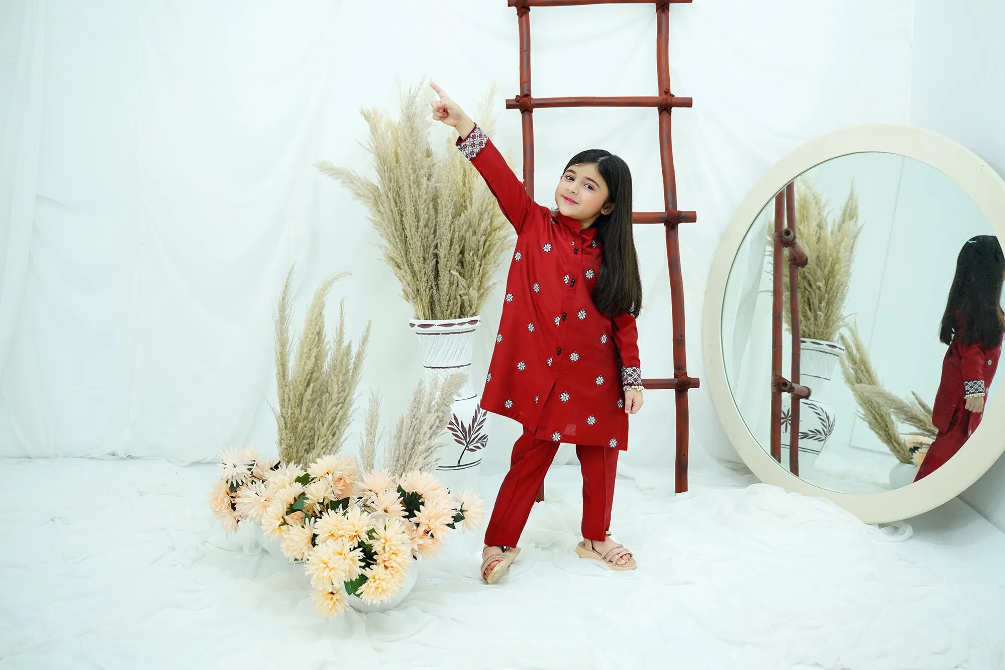 Red Embroidered Cotton Silk