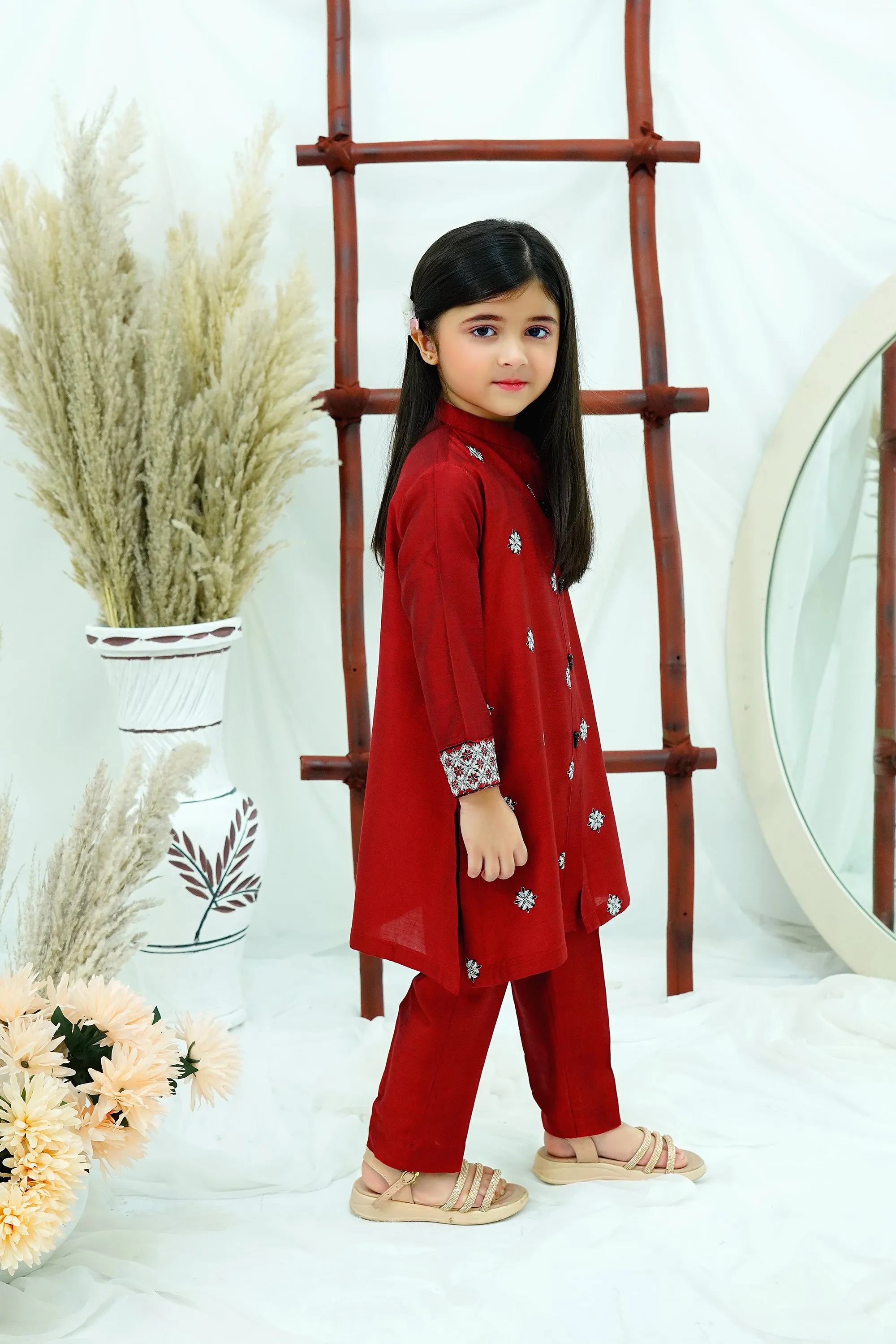 Red Embroidered Cotton Silk