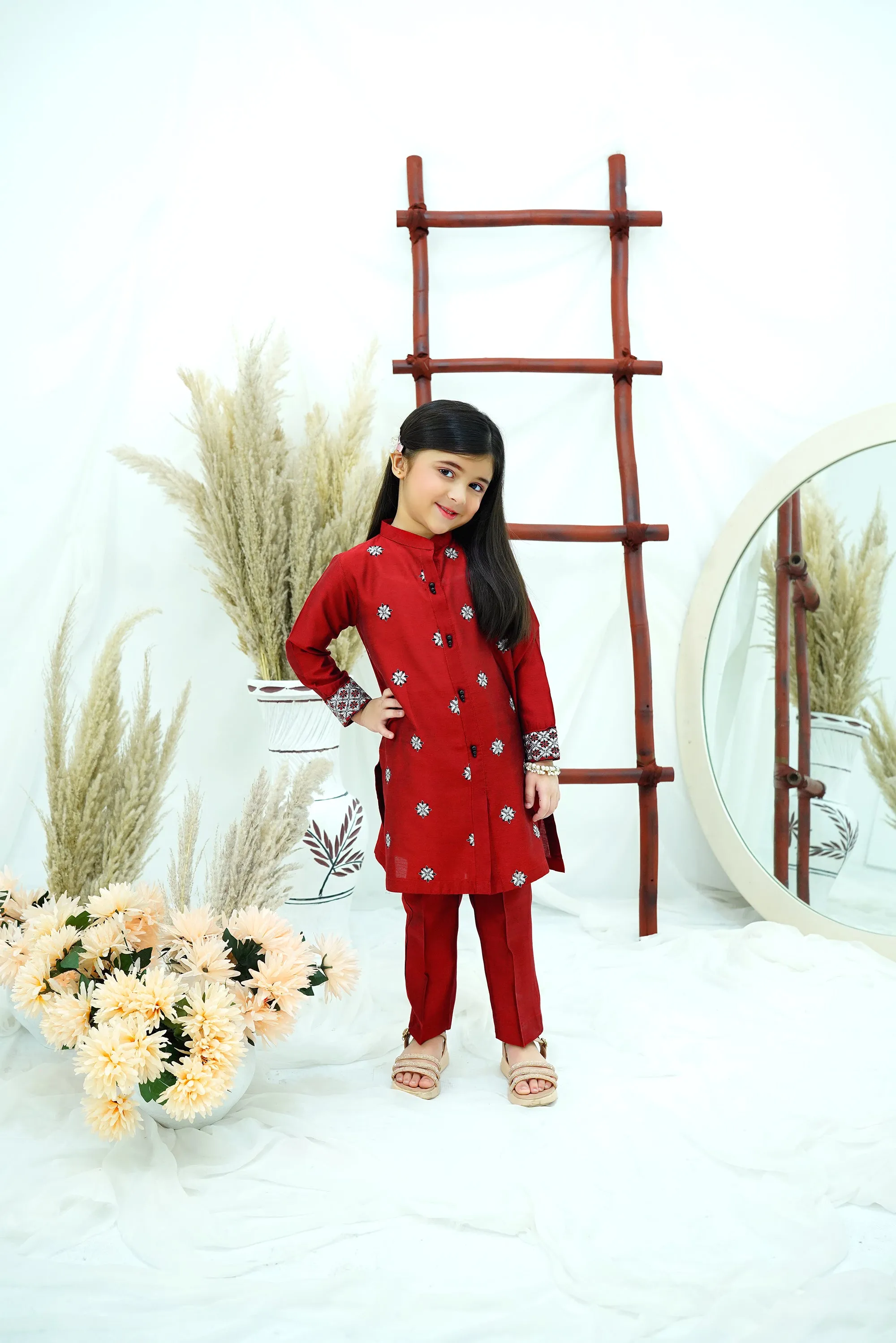 Red Embroidered Cotton Silk