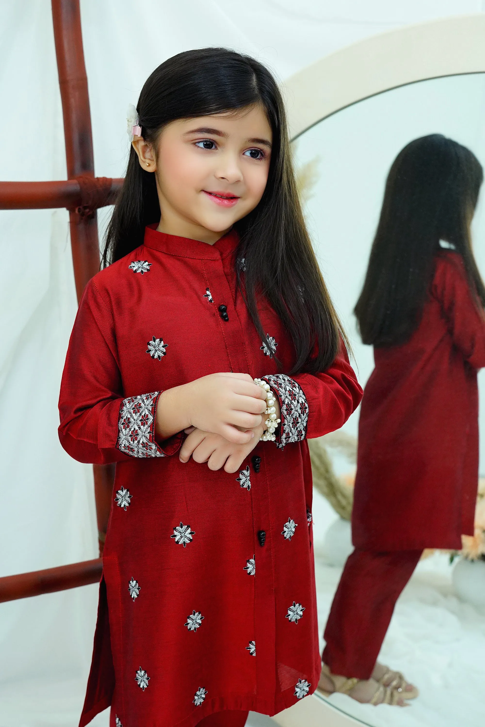Red Embroidered Cotton Silk