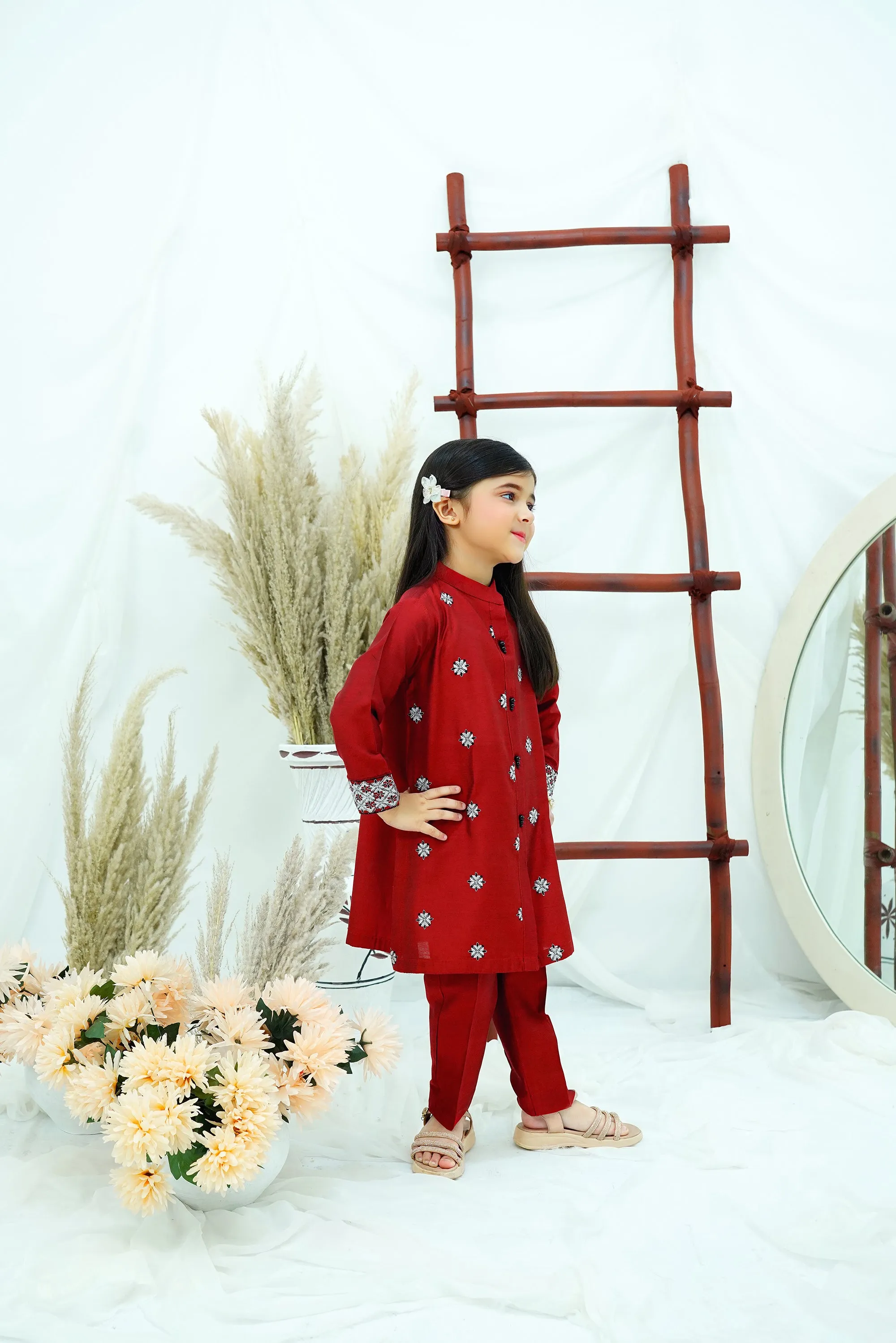 Red Embroidered Cotton Silk
