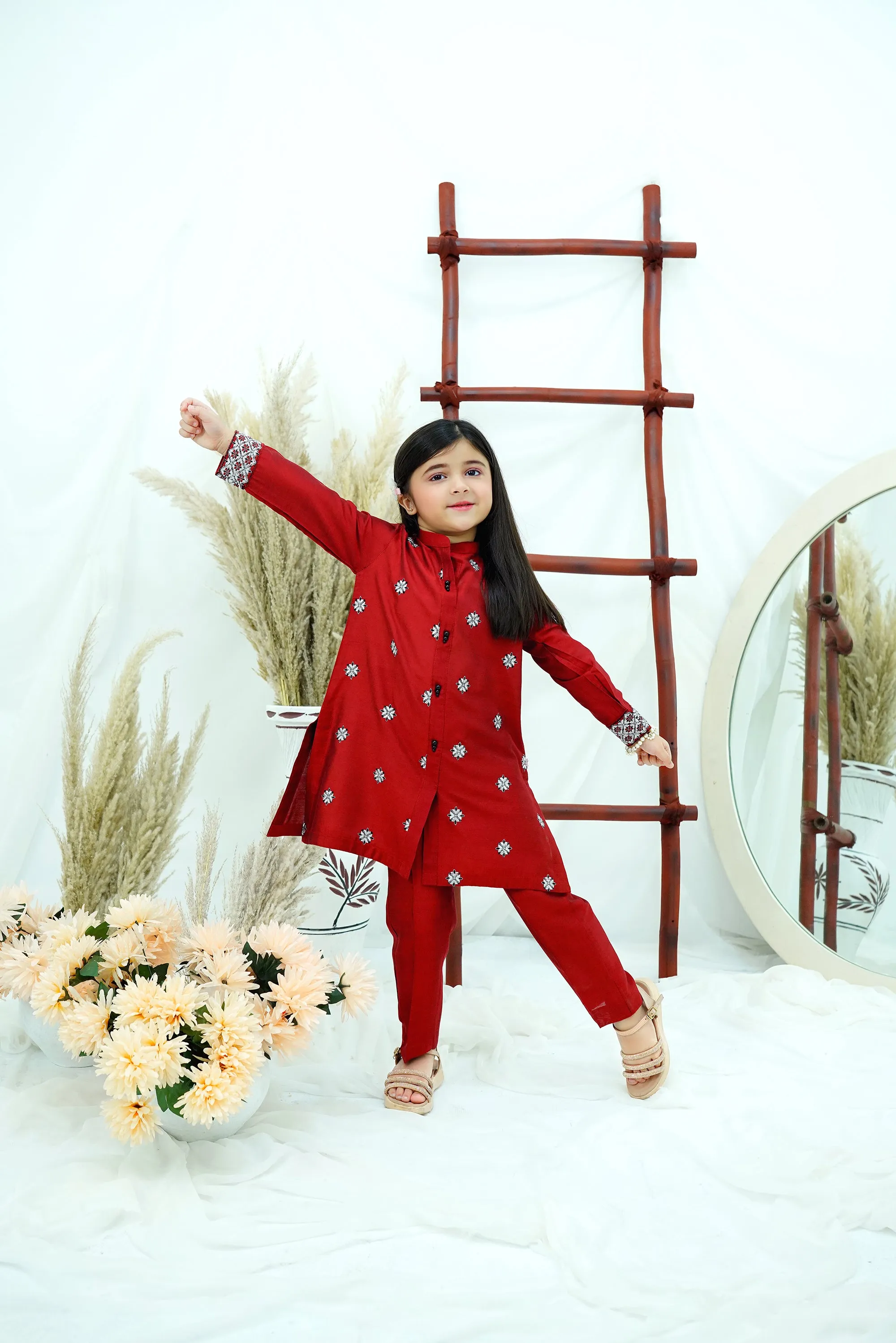 Red Embroidered Cotton Silk