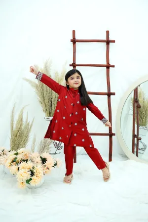 Red Embroidered Cotton Silk