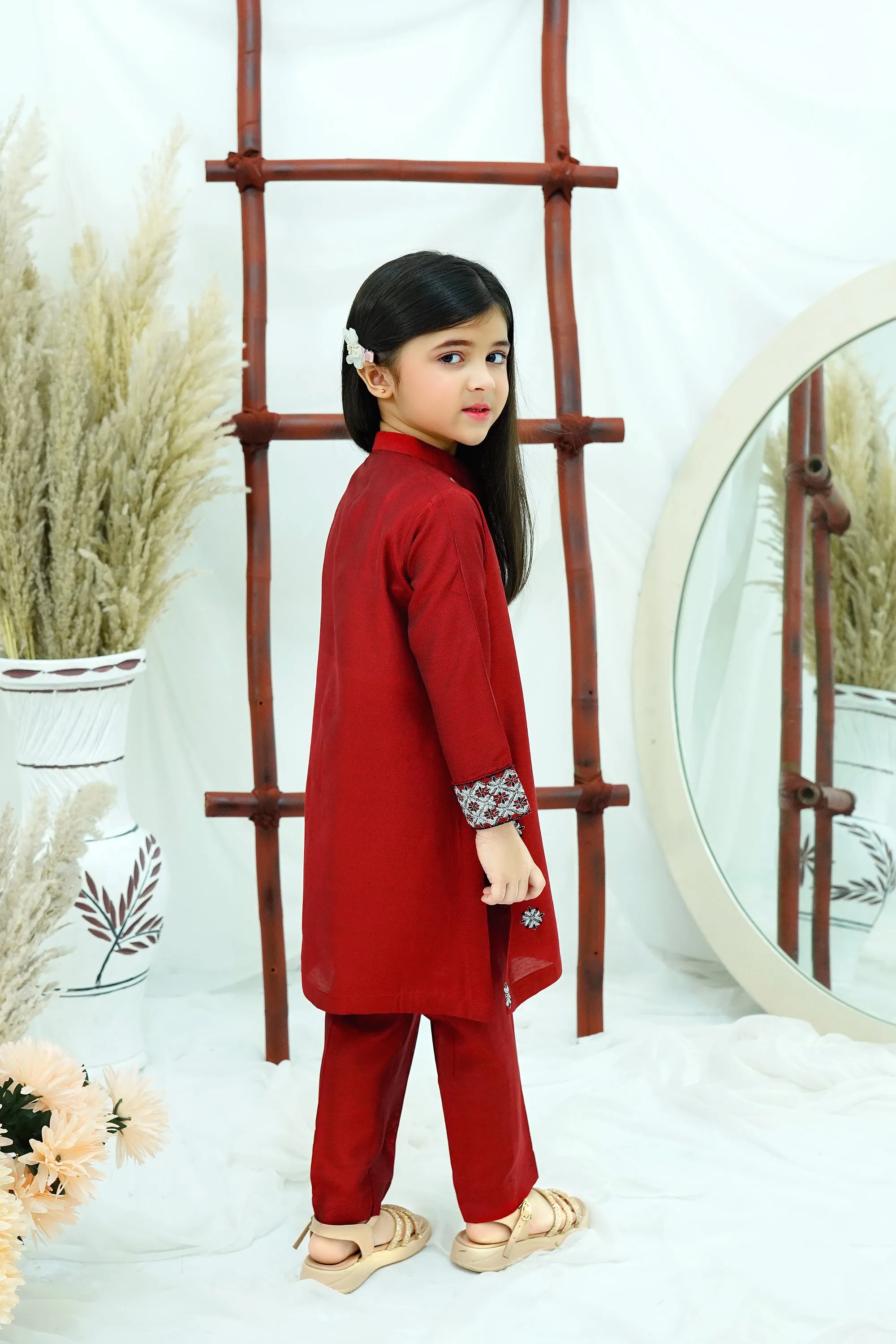 Red Embroidered Cotton Silk
