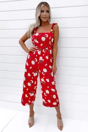 Red Floral Printed Jumpsuit