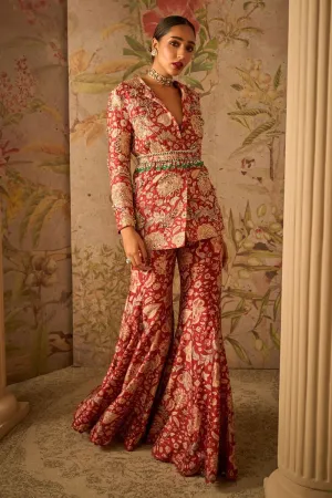 Red ochre printed icon jacket set