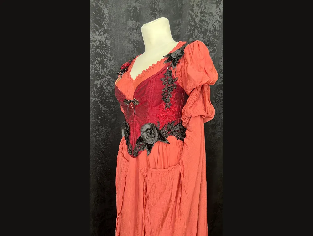 Red silk corset with Fantasy gown