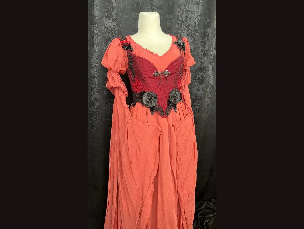 Red silk corset with Fantasy gown