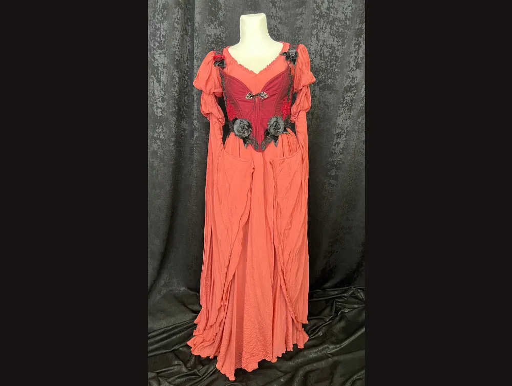 Red silk corset with Fantasy gown