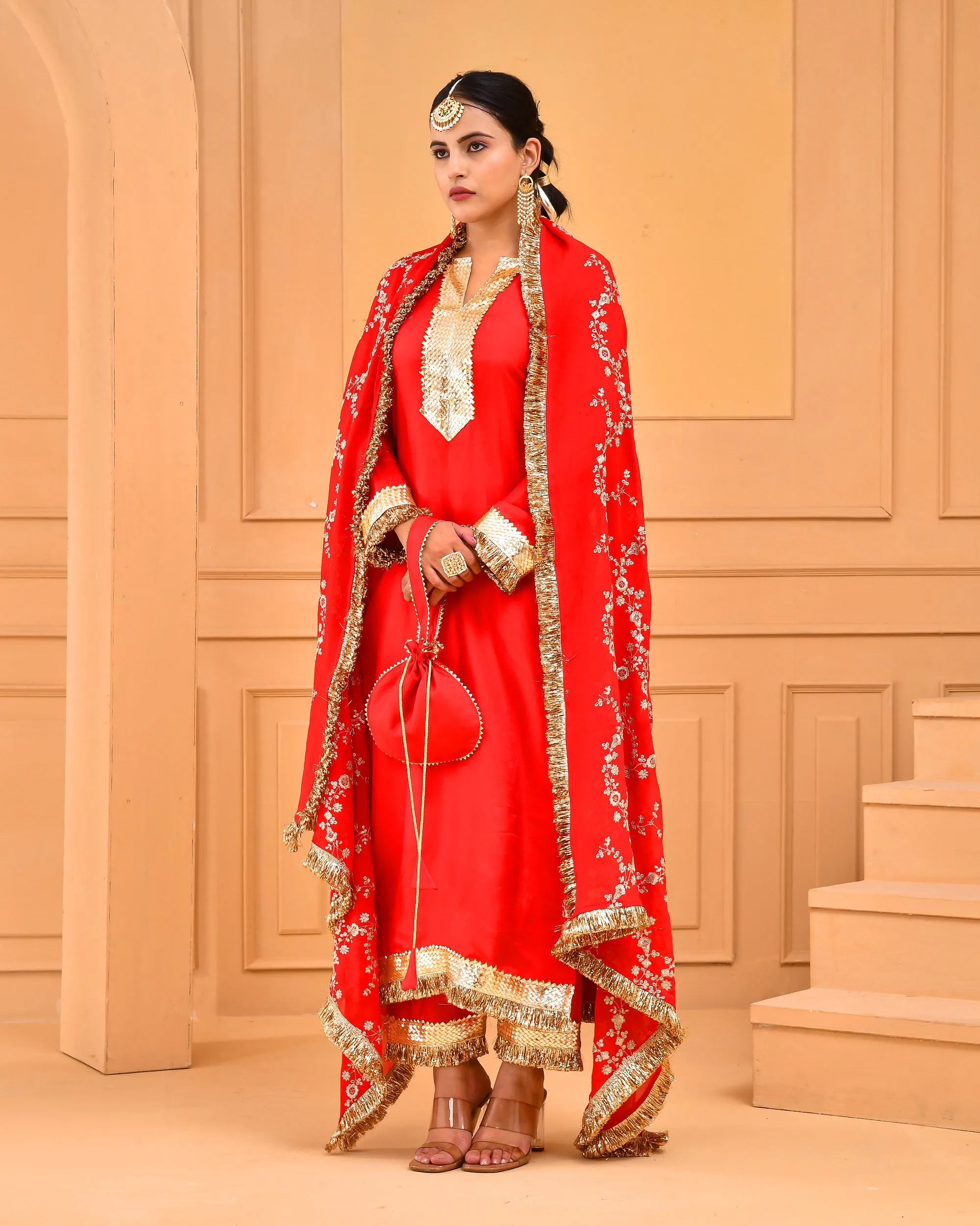 RED UPADDA SILK SUIT SET