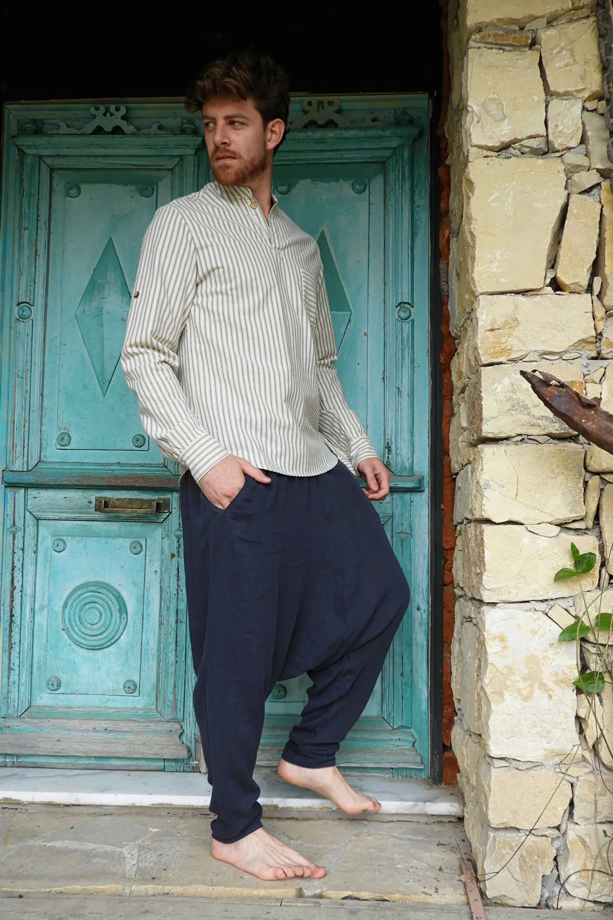 RELAX Gender Neutral Organic Gauze Cotton Harem Pants (Black, Dark Blue)