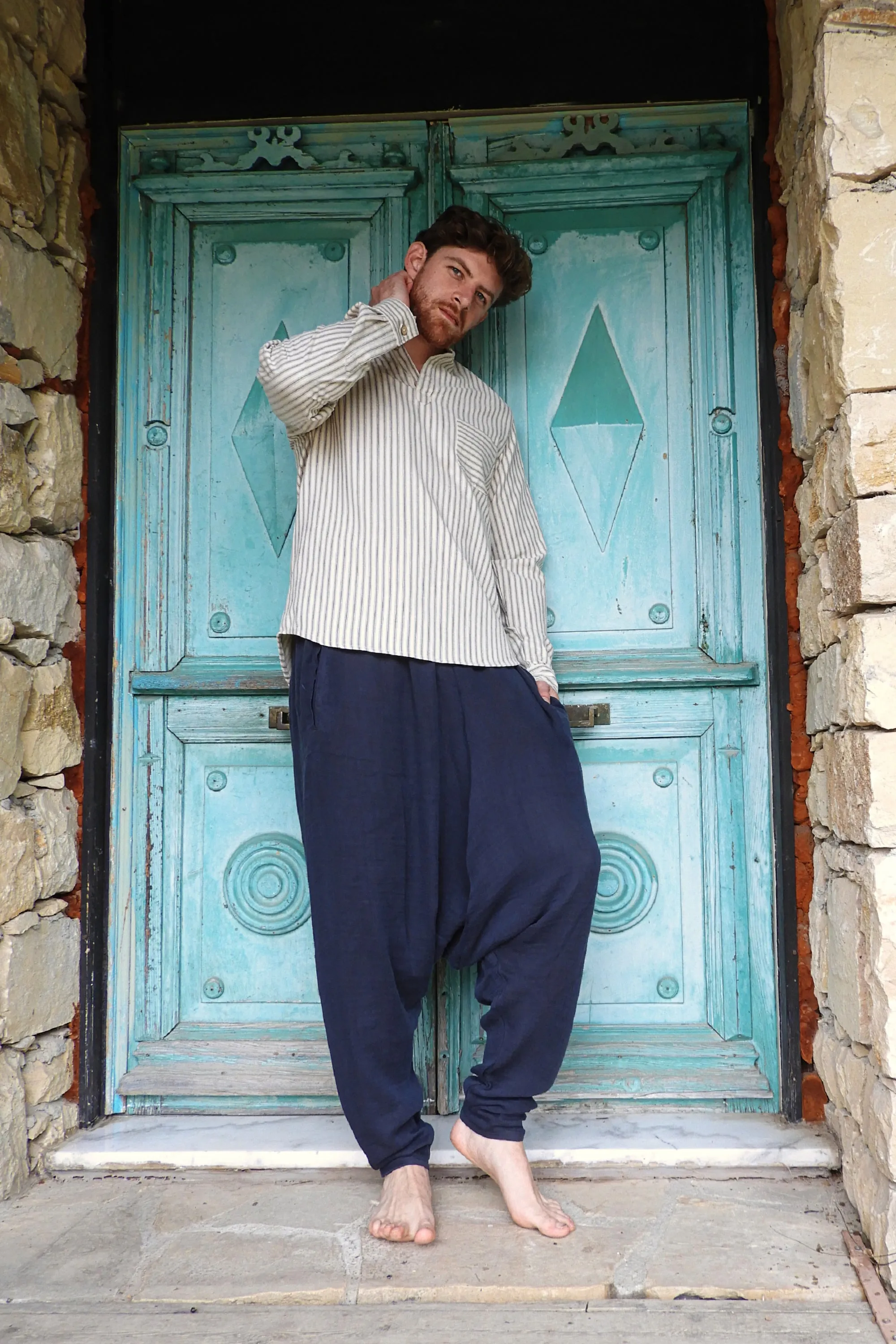 RELAX Gender Neutral Organic Gauze Cotton Harem Pants (Black, Dark Blue)