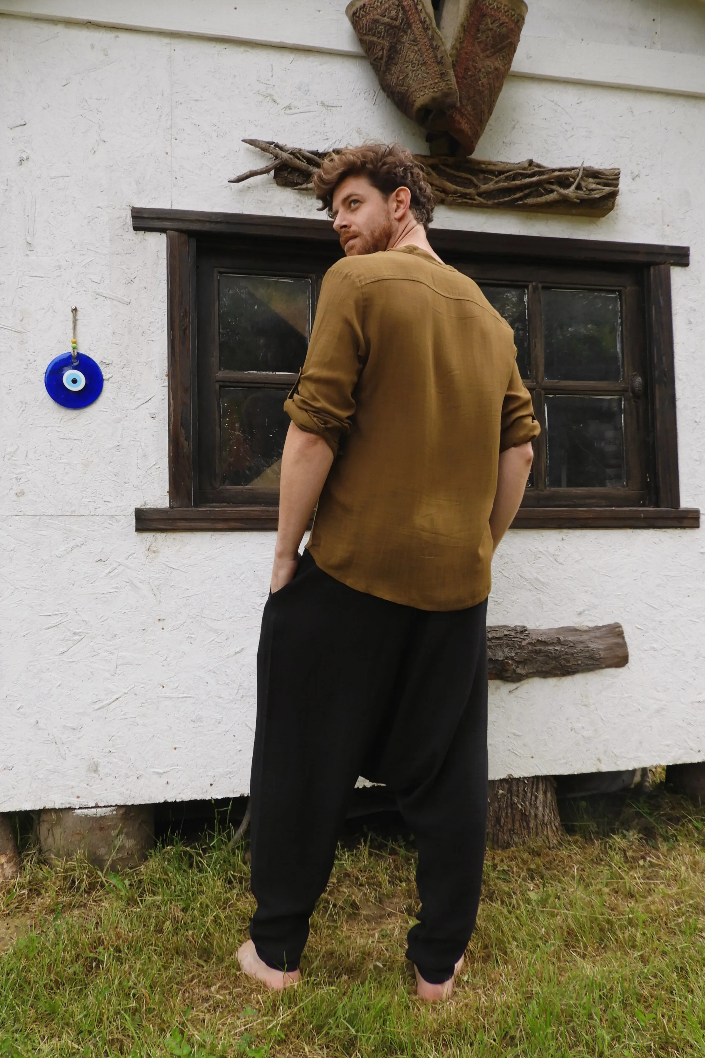 RELAX Gender Neutral Organic Gauze Cotton Harem Pants (Black, Dark Blue)