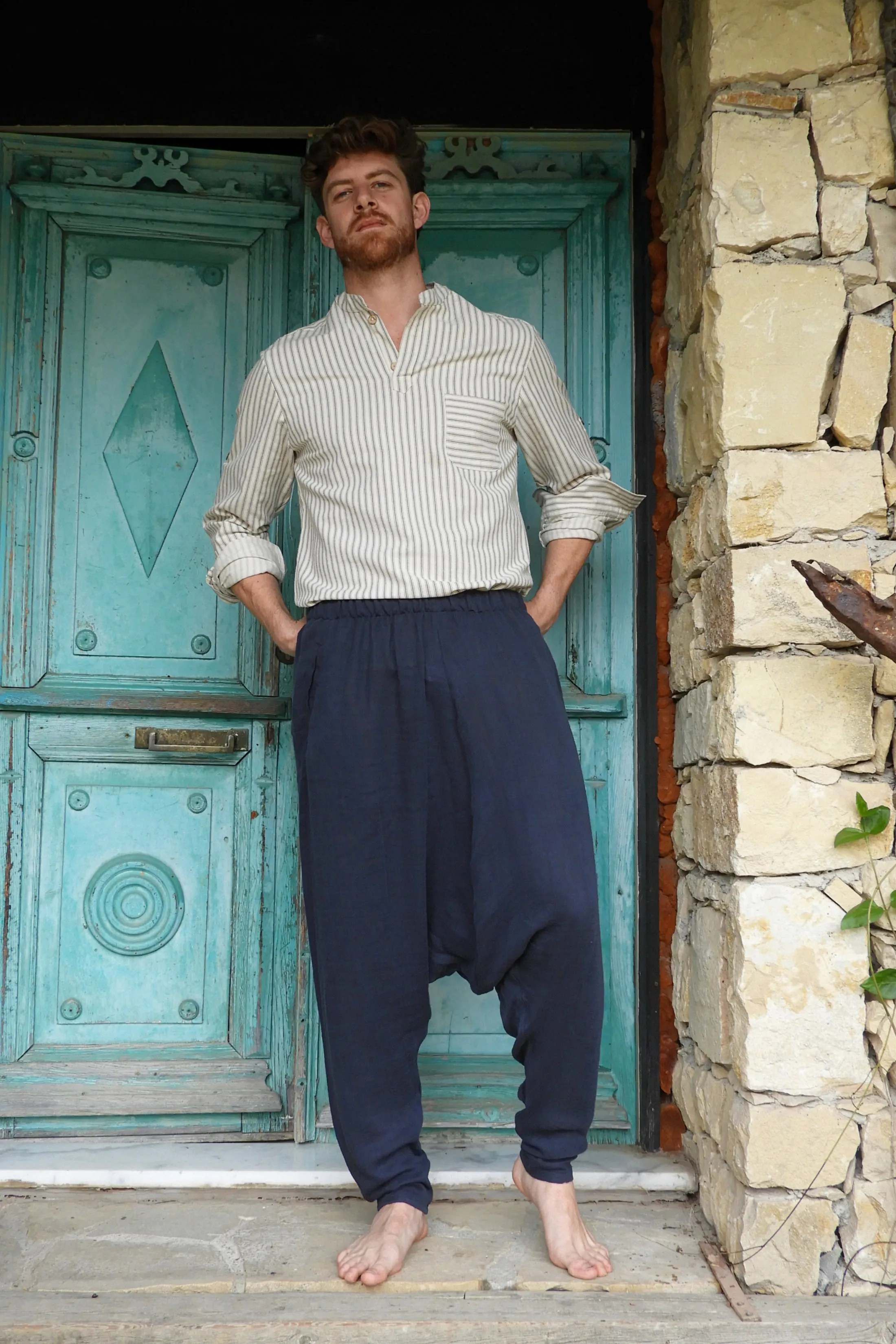 RELAX Gender Neutral Organic Gauze Cotton Harem Pants (Black, Dark Blue)