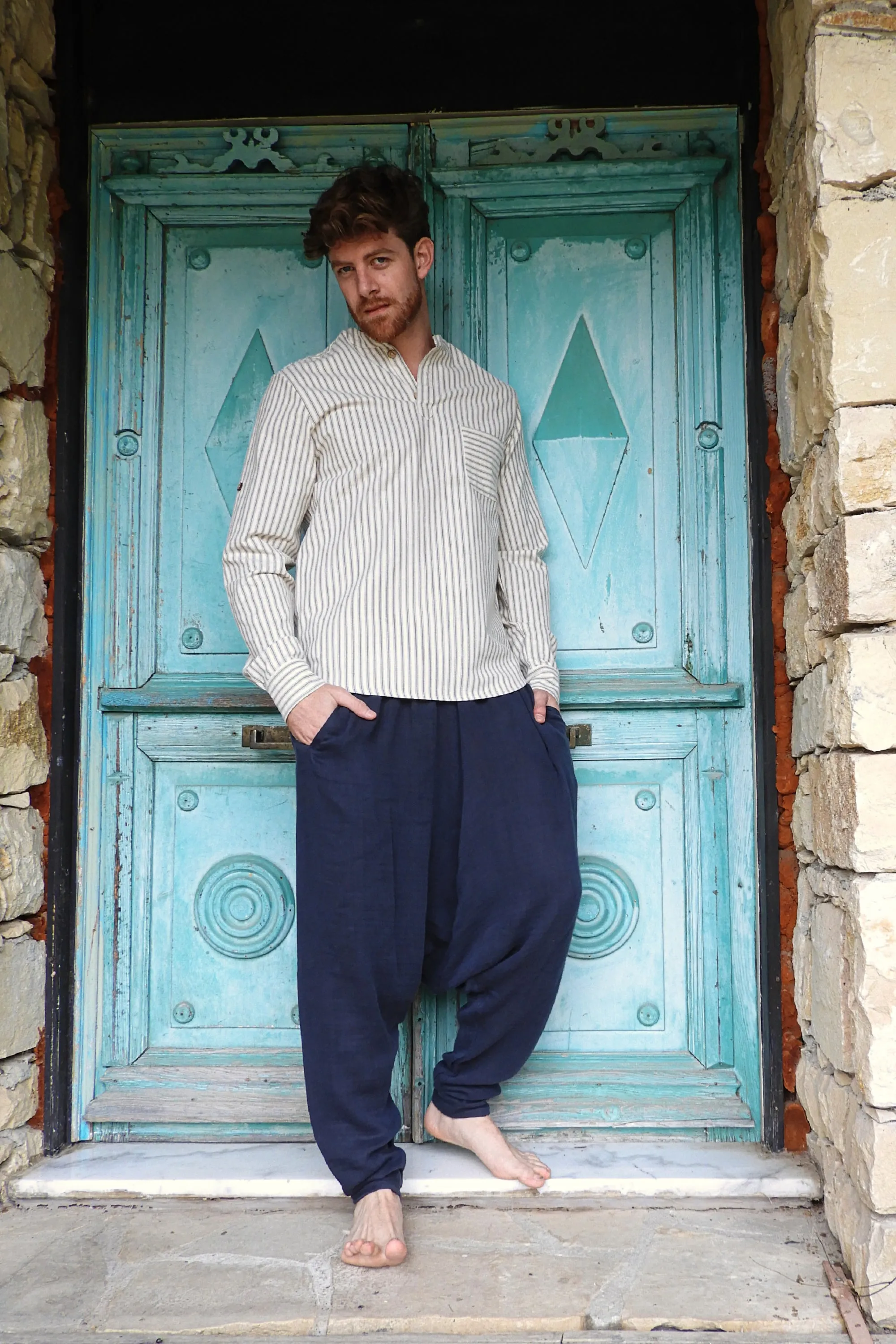 RELAX Gender Neutral Organic Gauze Cotton Harem Pants (Black, Dark Blue)
