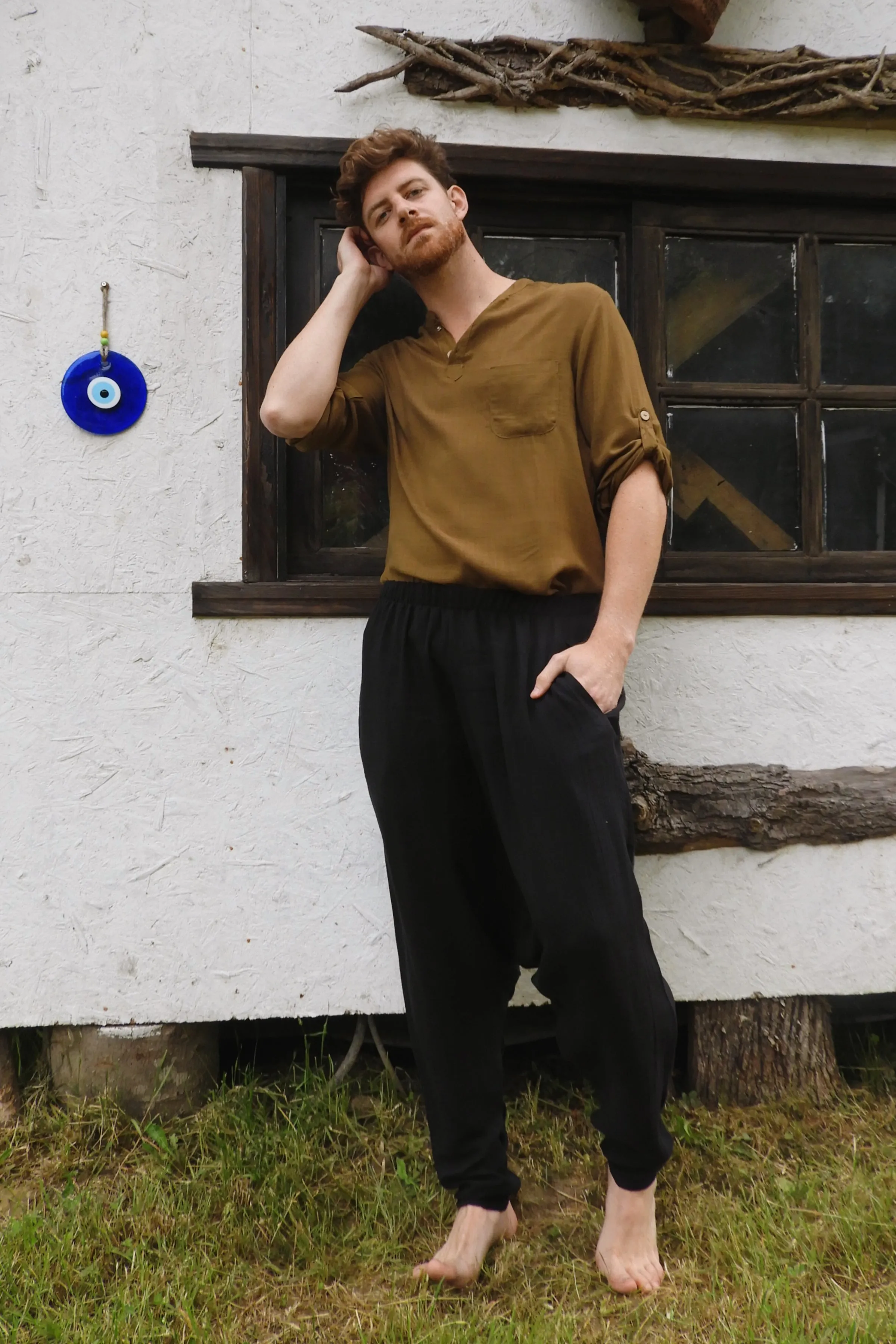 RELAX Gender Neutral Organic Gauze Cotton Harem Pants (Black, Dark Blue)