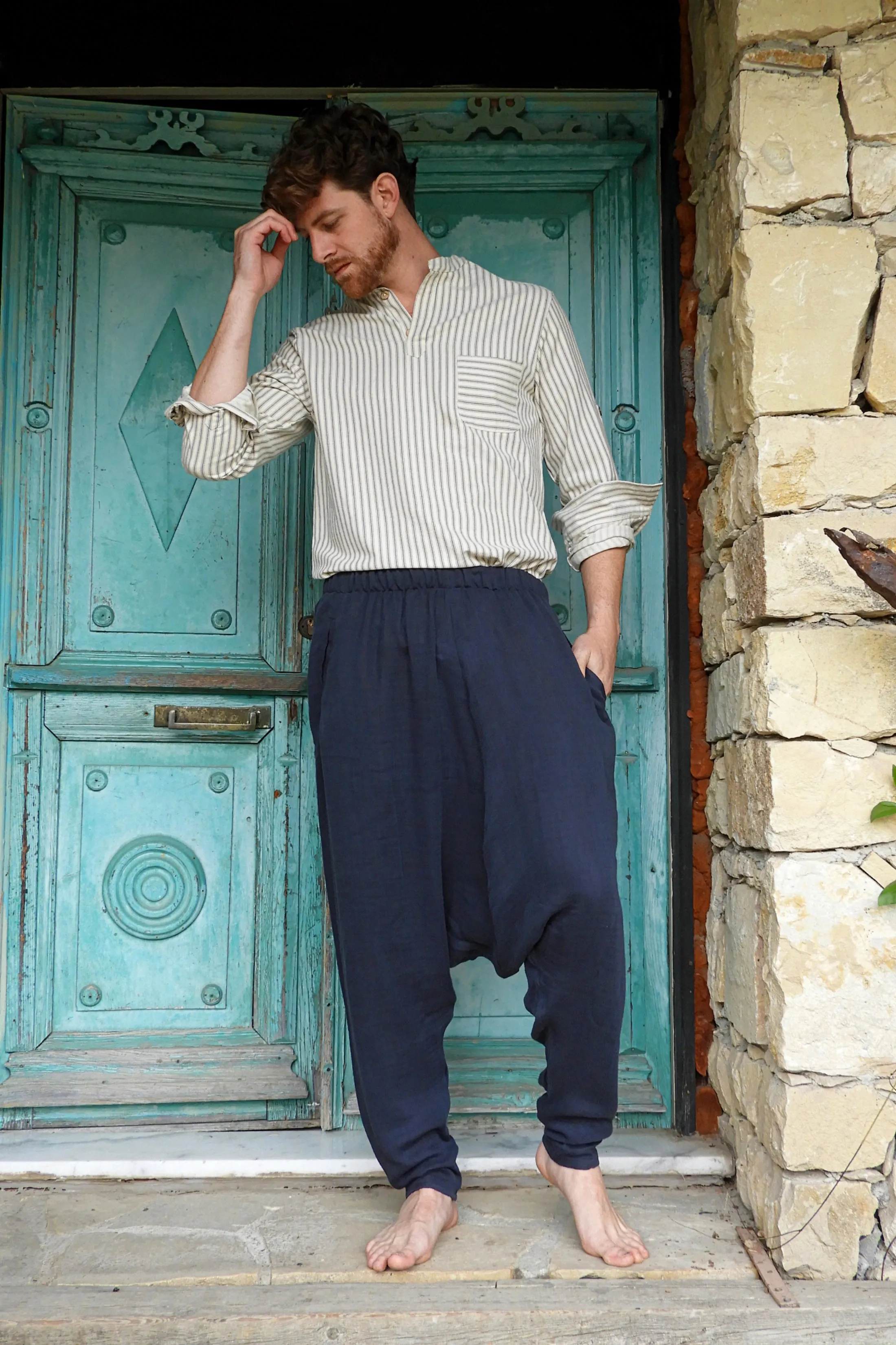 RELAX Gender Neutral Organic Gauze Cotton Harem Pants (Black, Dark Blue)