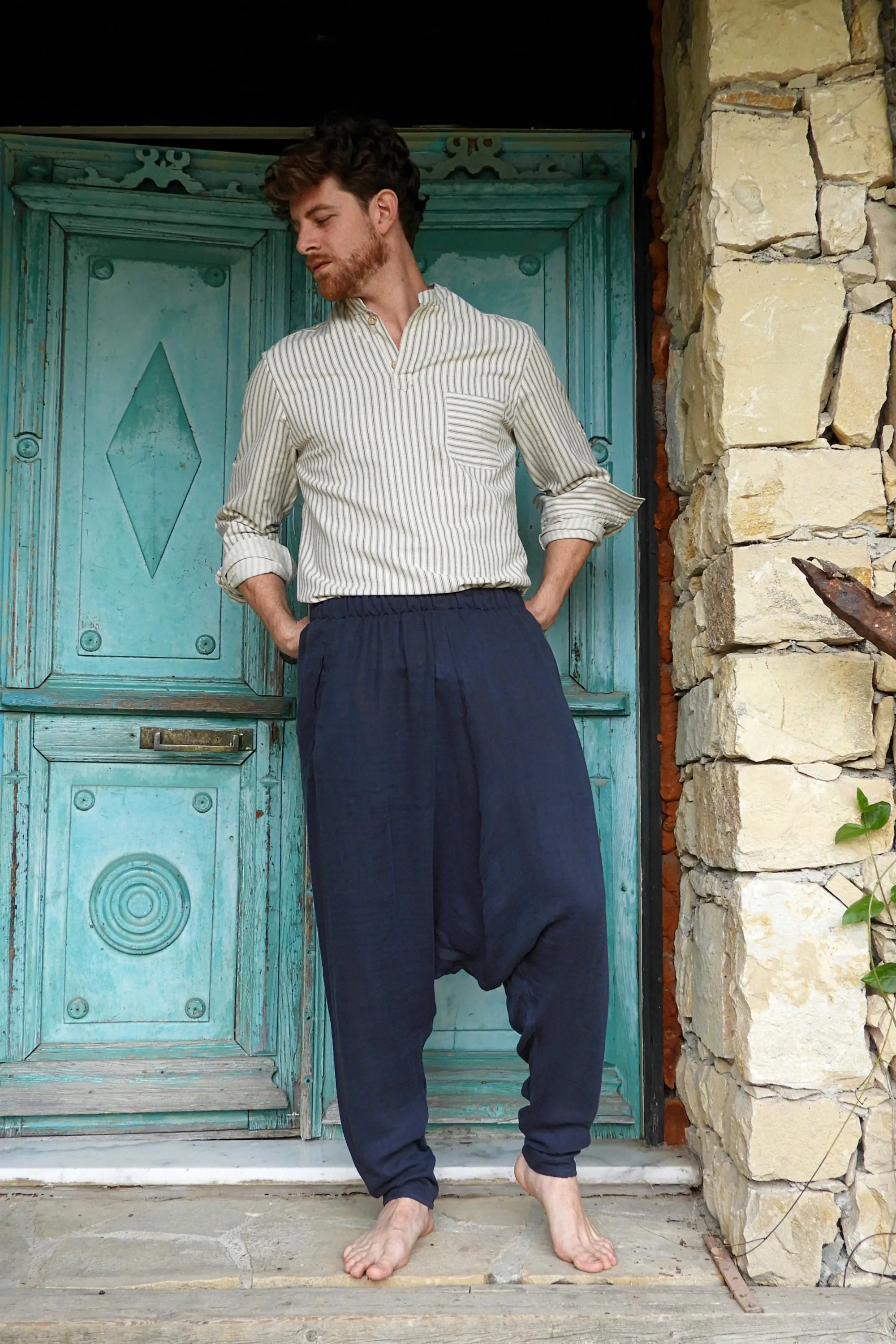 RELAX Gender Neutral Organic Gauze Cotton Harem Pants (Black, Dark Blue)