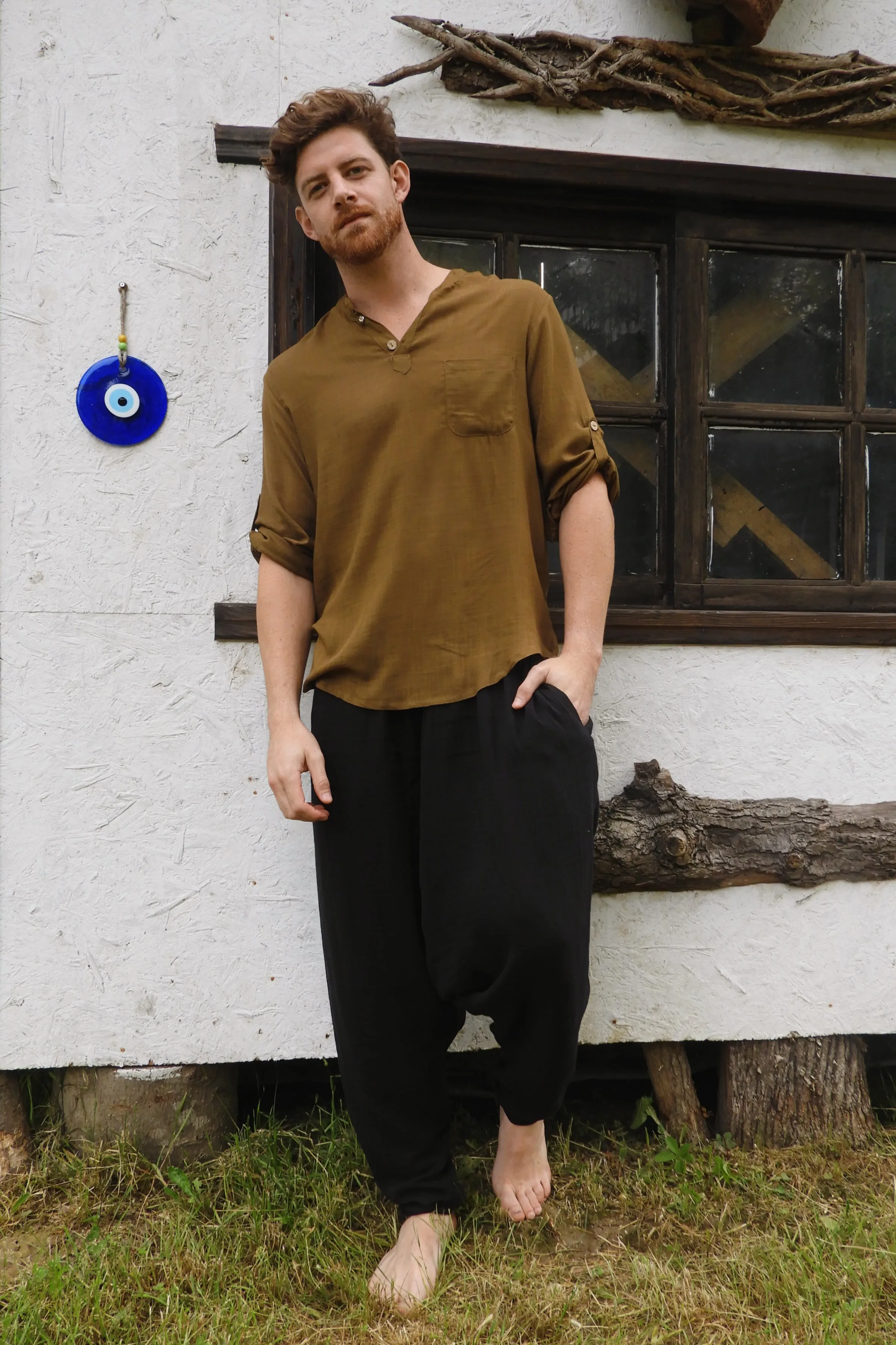 RELAX Gender Neutral Organic Gauze Cotton Harem Pants (Black, Dark Blue)
