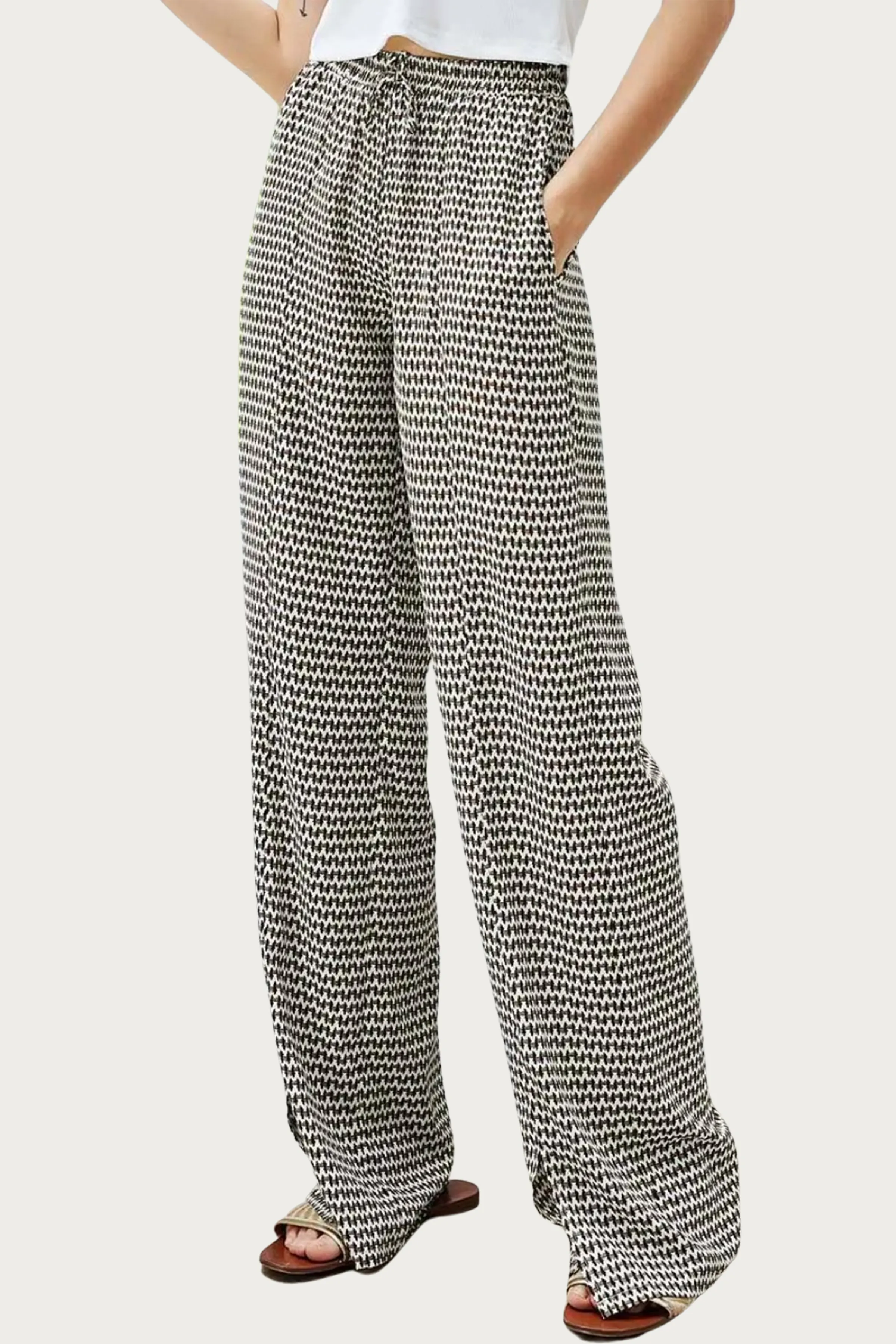 RELAXED SLIT-HEM PRINTED JERSEY PANTS