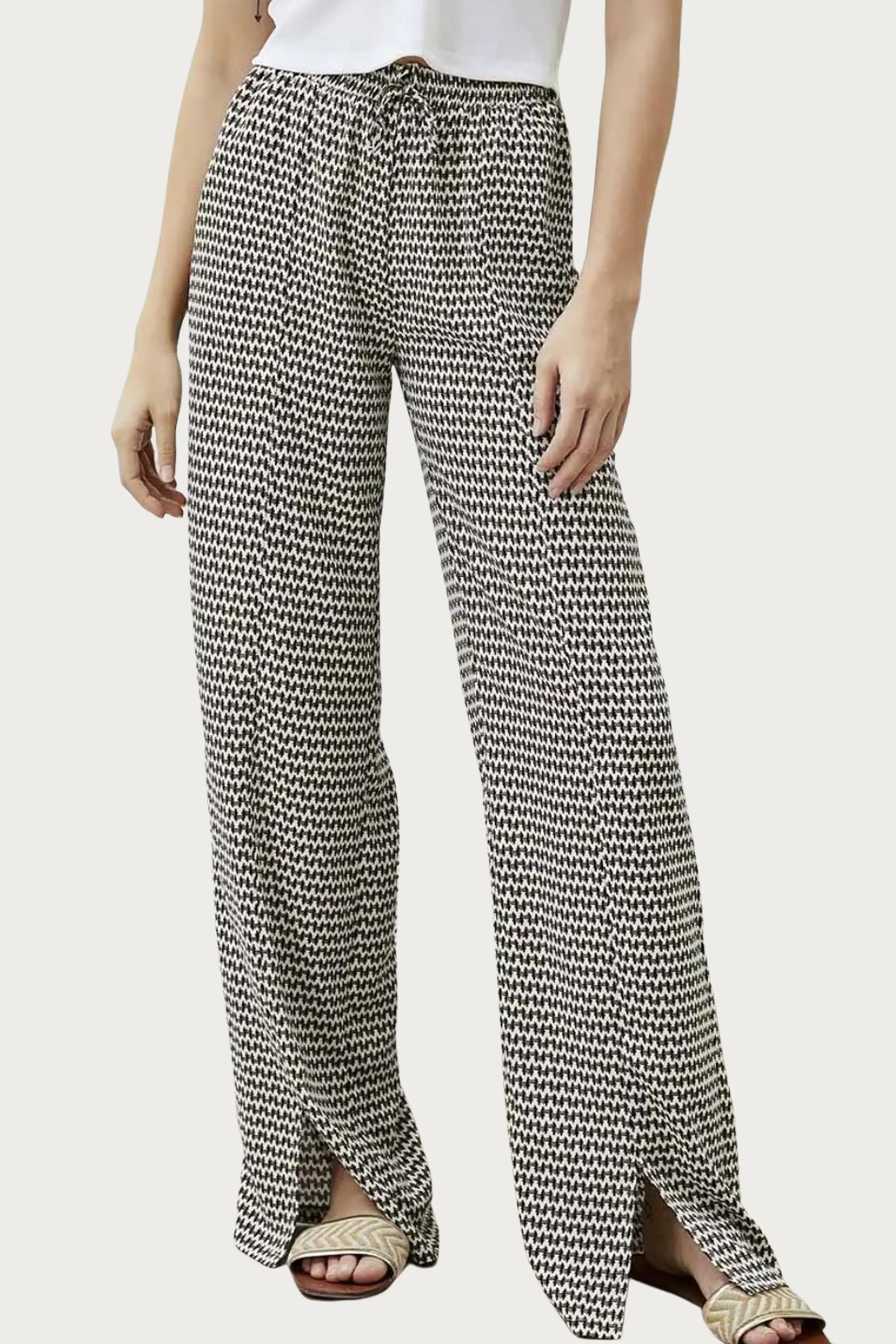 RELAXED SLIT-HEM PRINTED JERSEY PANTS