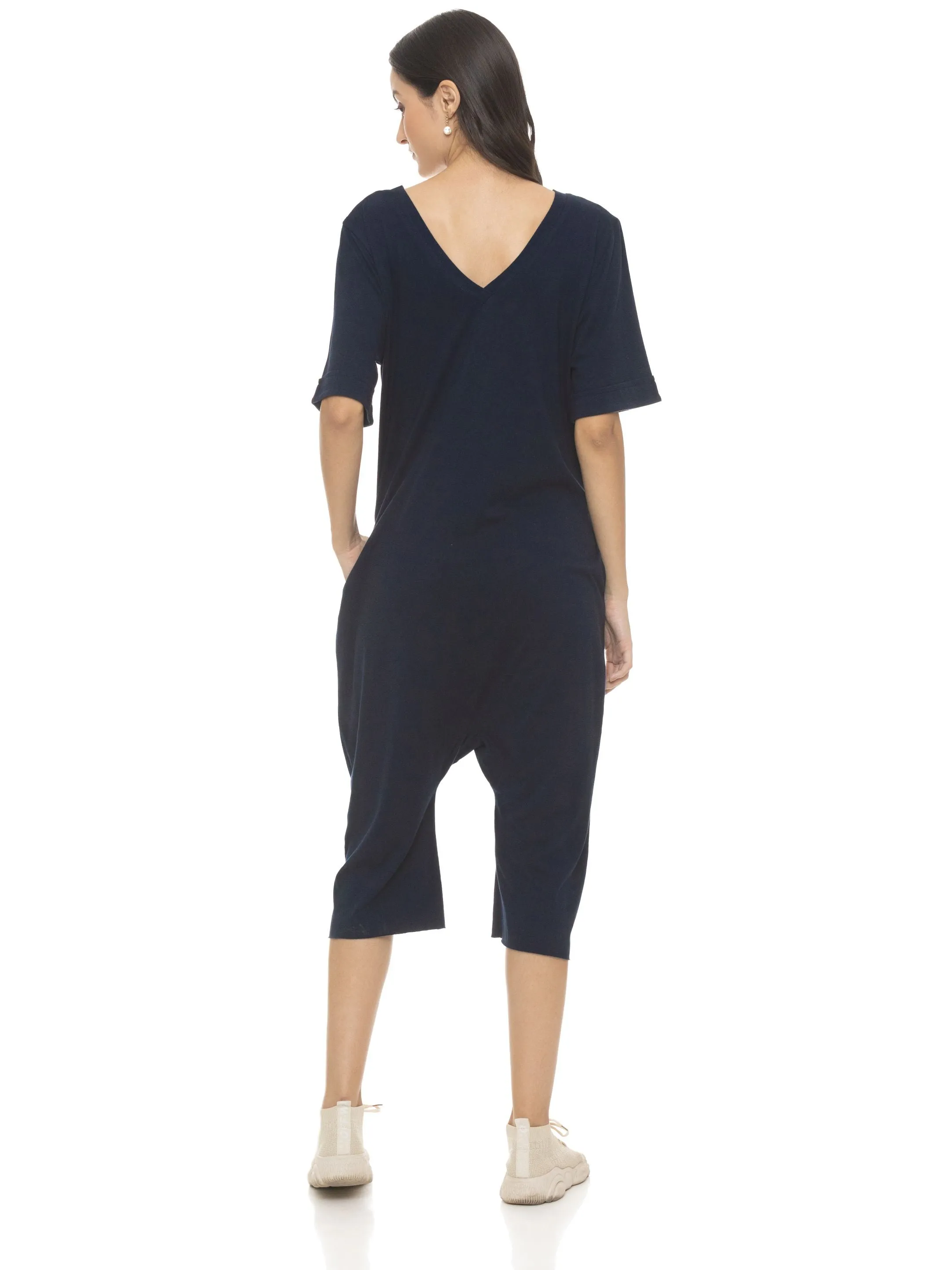 RESTORE LONG ROMPER WITH SHORT SLEEVE (NAVY)