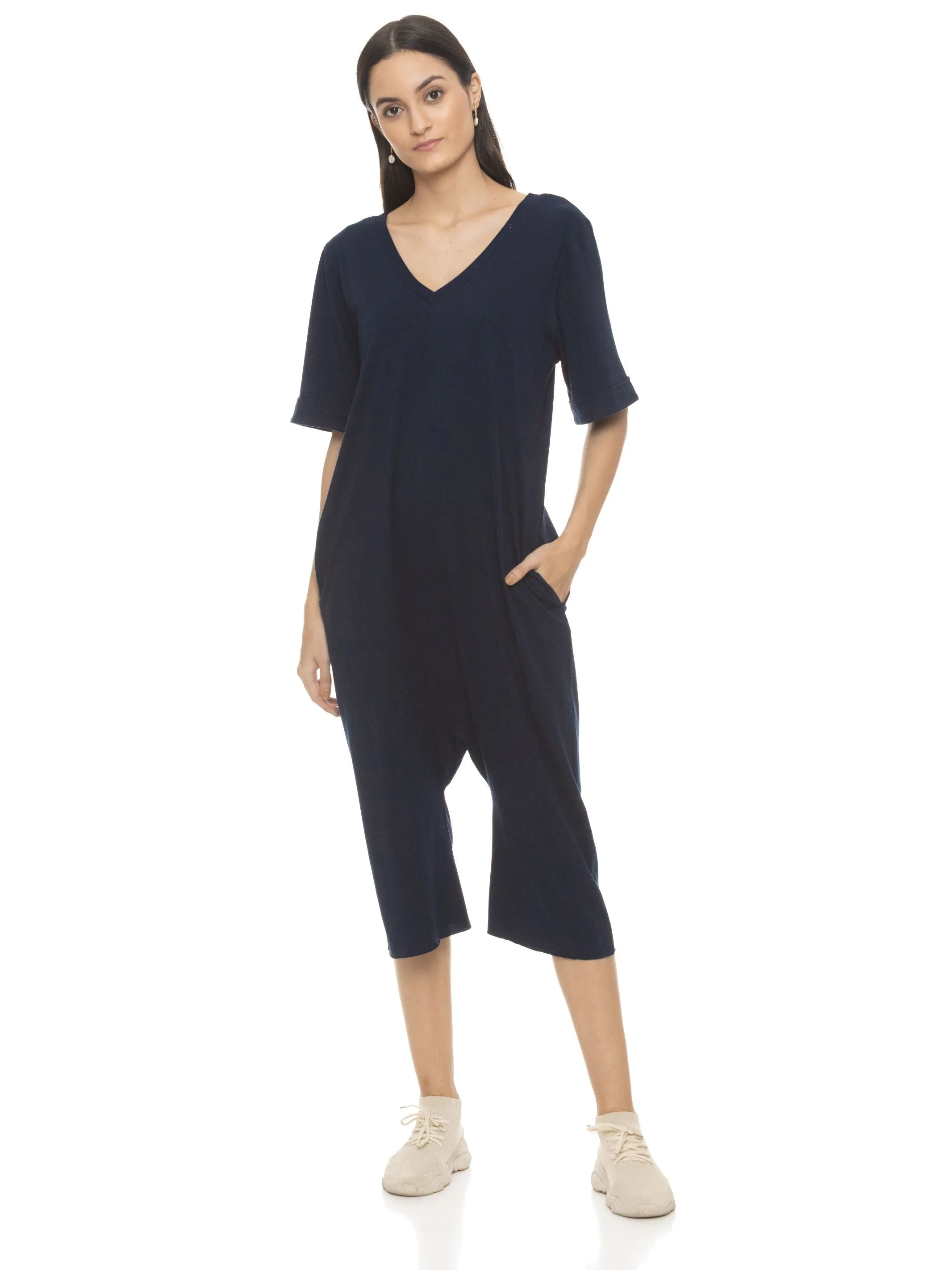 RESTORE LONG ROMPER WITH SHORT SLEEVE (NAVY)