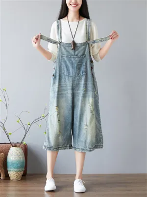 Retro Loose Ripped Denim Jumpsuits