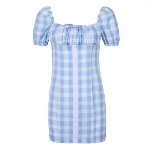 Retro Strap Plaid Blue Dress SD00571