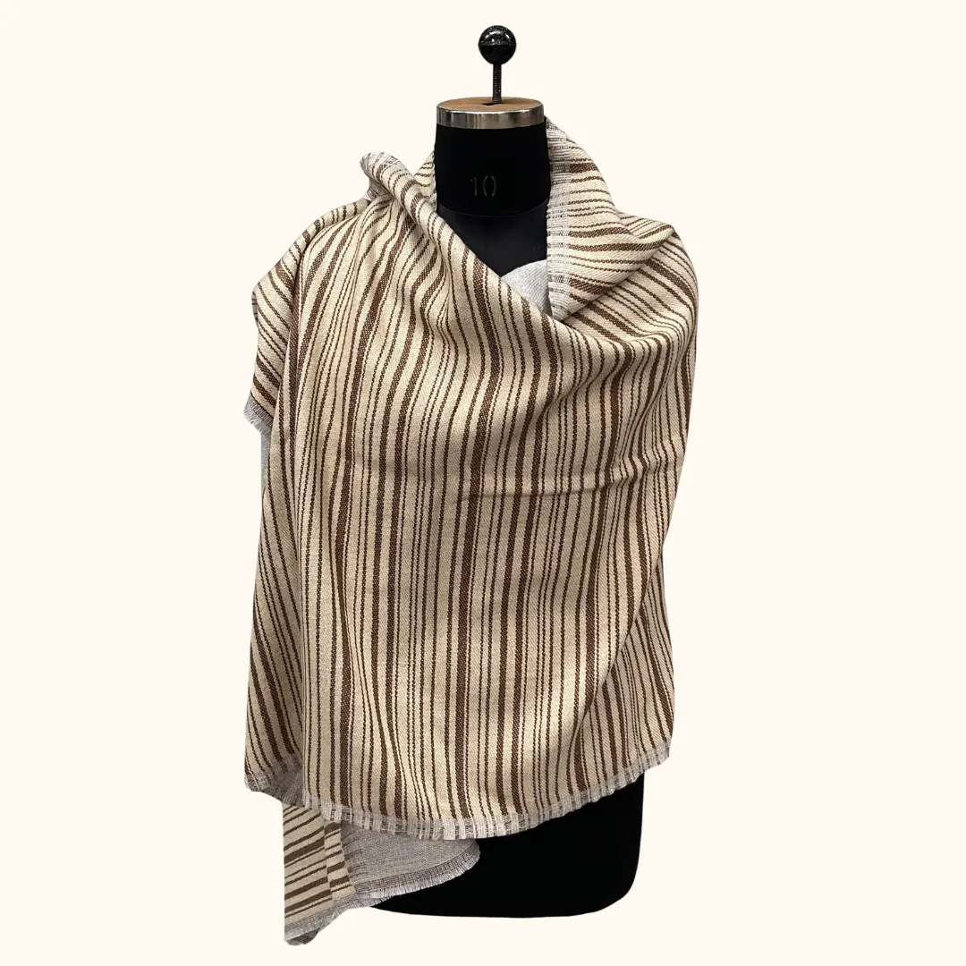 Reversible Ivory Stripe Shawl 188x73CM