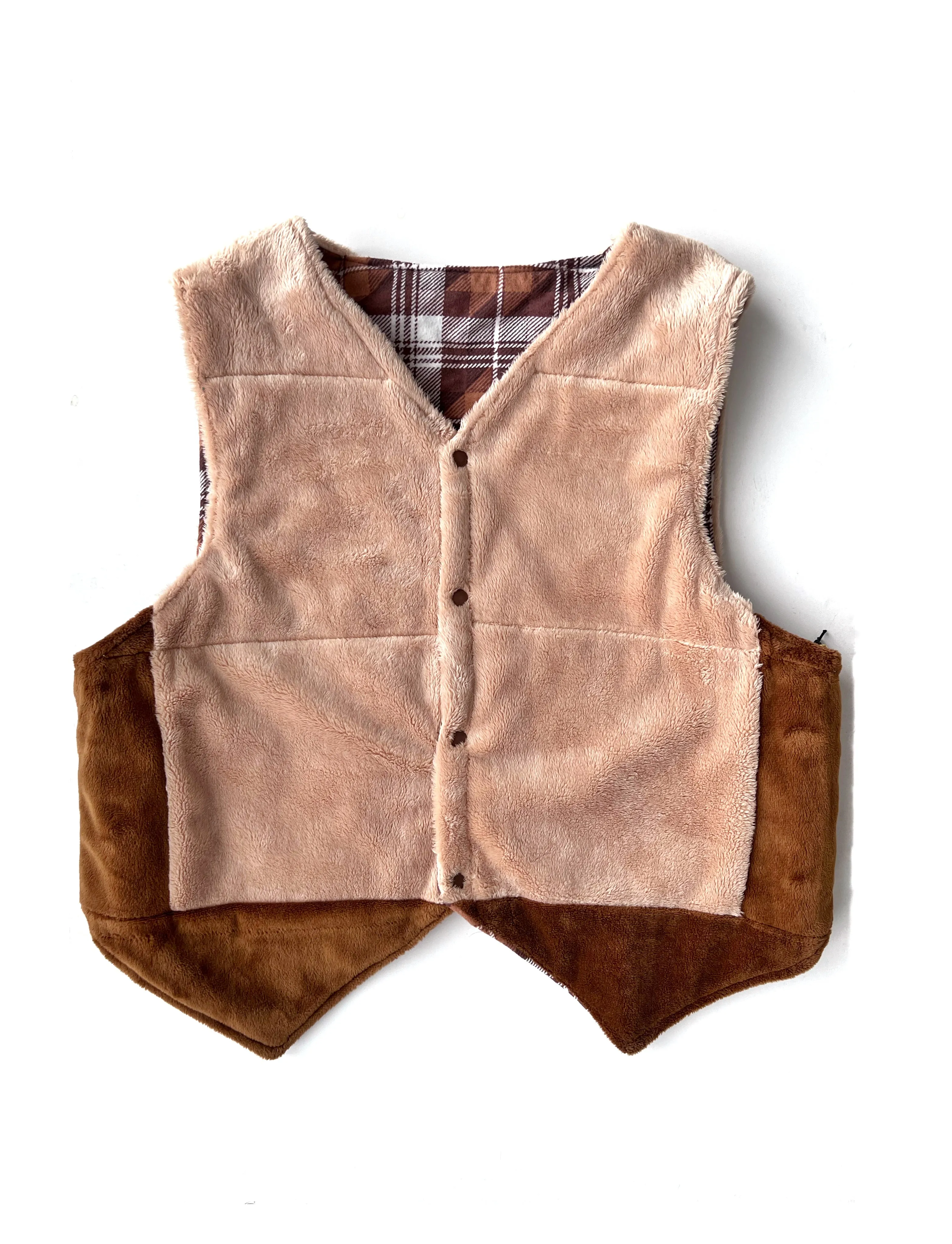 Reworked reversible crop mini plaid flannel teddy quilt puffer western vest with snap buttons size medium