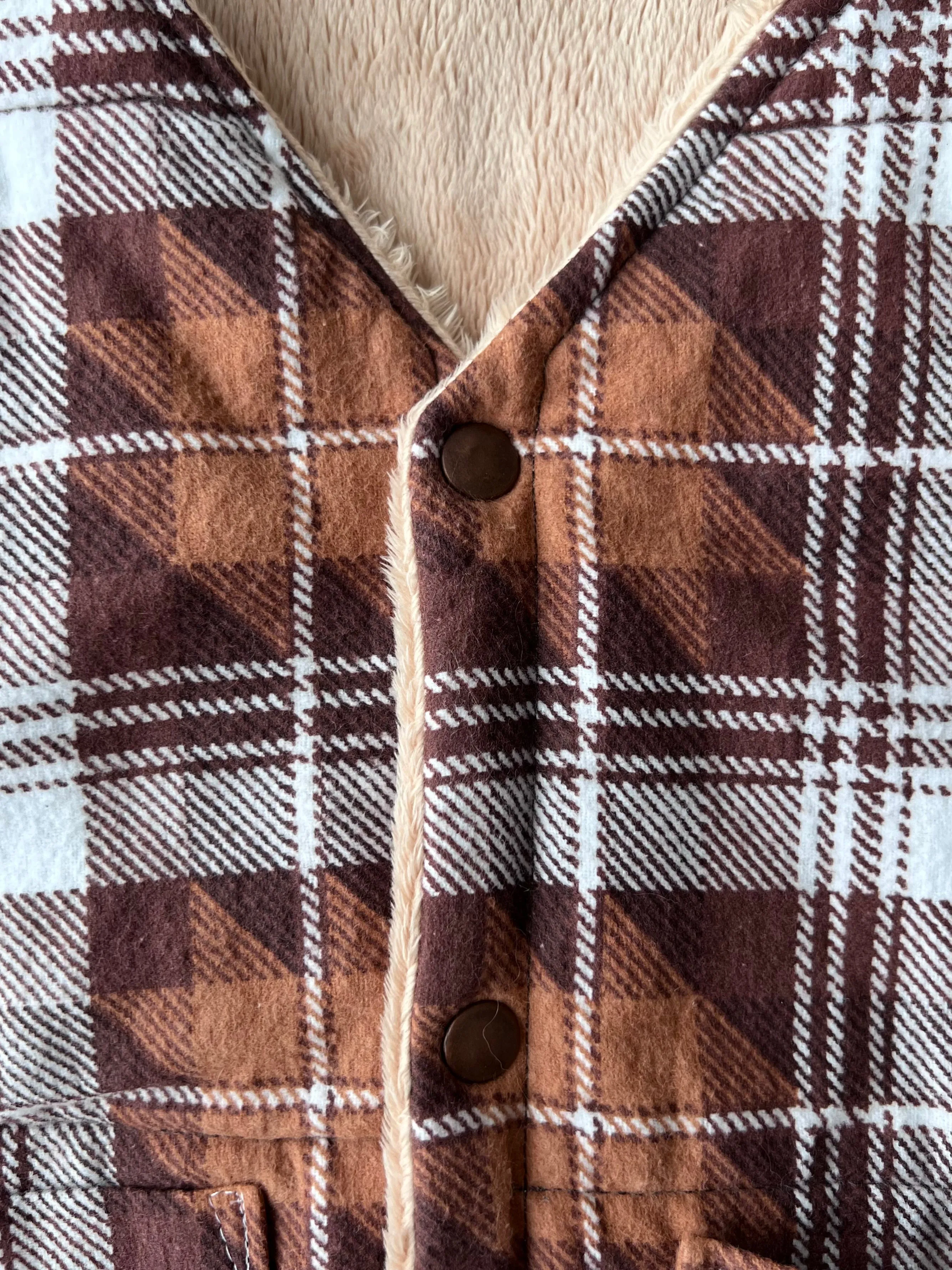 Reworked reversible crop mini plaid flannel teddy quilt puffer western vest with snap buttons size medium