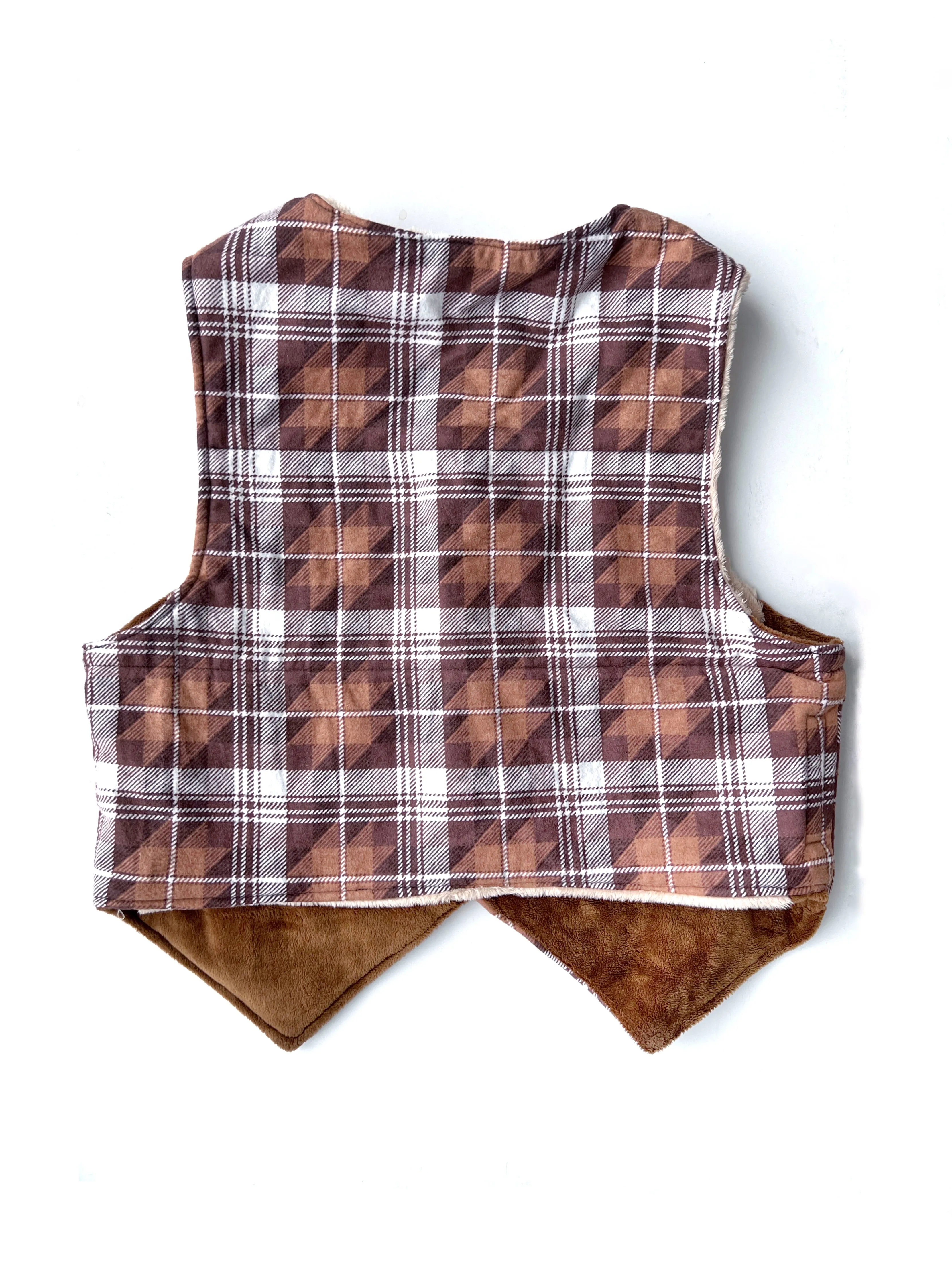 Reworked reversible crop mini plaid flannel teddy quilt puffer western vest with snap buttons size medium