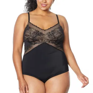 Rhonda Shear Women's Plus Size Lace Bodice Adjustable Strap Bodysuit