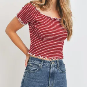Ribbed Knit Off The Shoulder Crop Top