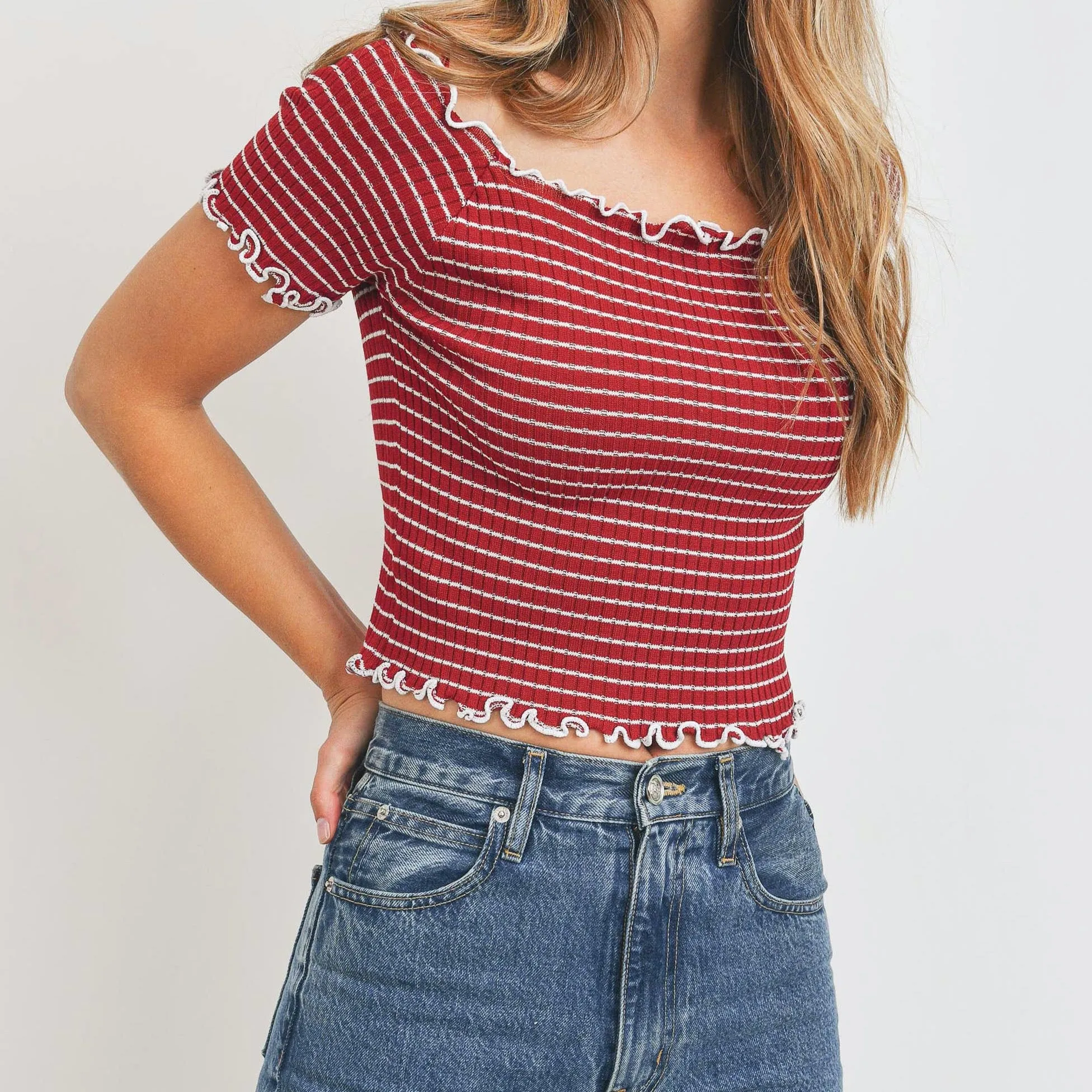 Ribbed Knit Off The Shoulder Crop Top