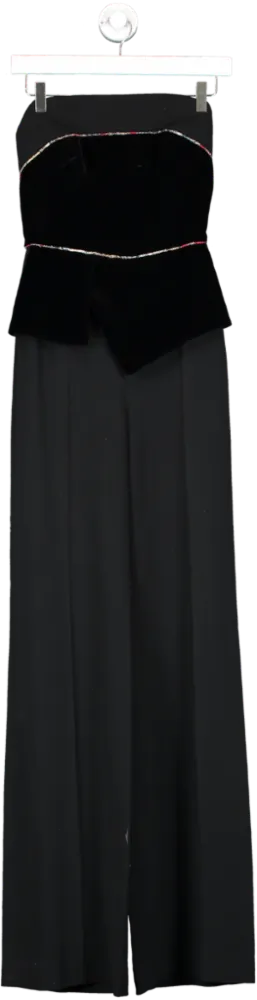 Roland Mouret Black Lyon Velvet Embroidered Tulle Jumpsuit UK 8