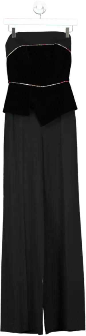 Roland Mouret Black Lyon Velvet Embroidered Tulle Jumpsuit UK 8
