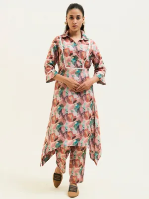 Rose Abstract Printed Asymmetrical Kurta Set