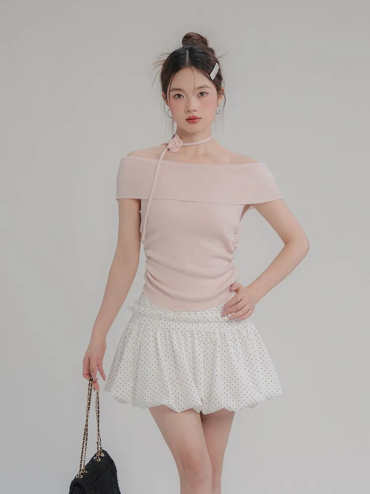 Rosette Off-Shoulder Knit Top
