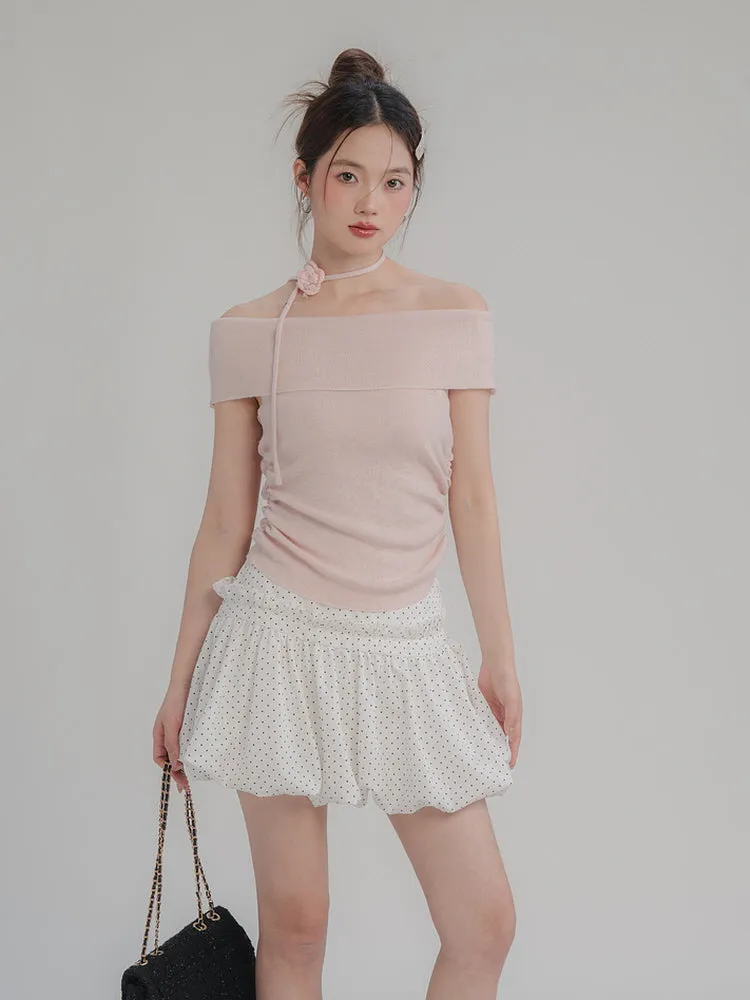 Rosette Off-Shoulder Knit Top