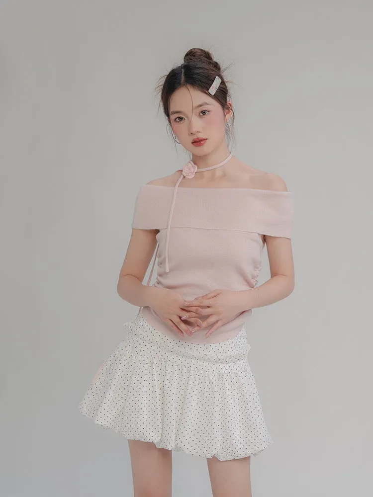 Rosette Off-Shoulder Knit Top